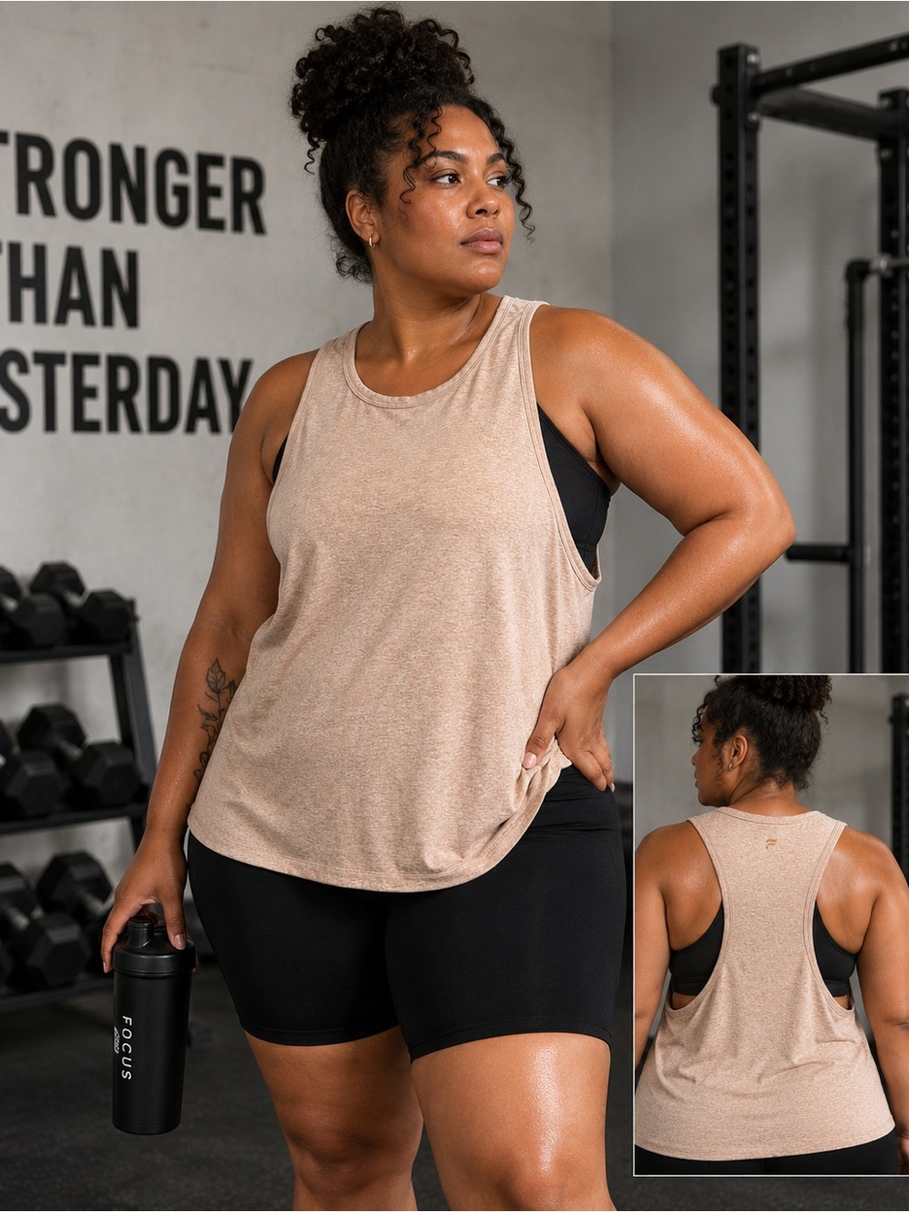 Fabletics Racerback Performance Tank Top 2x Beige Athletic Workout Top Heathered